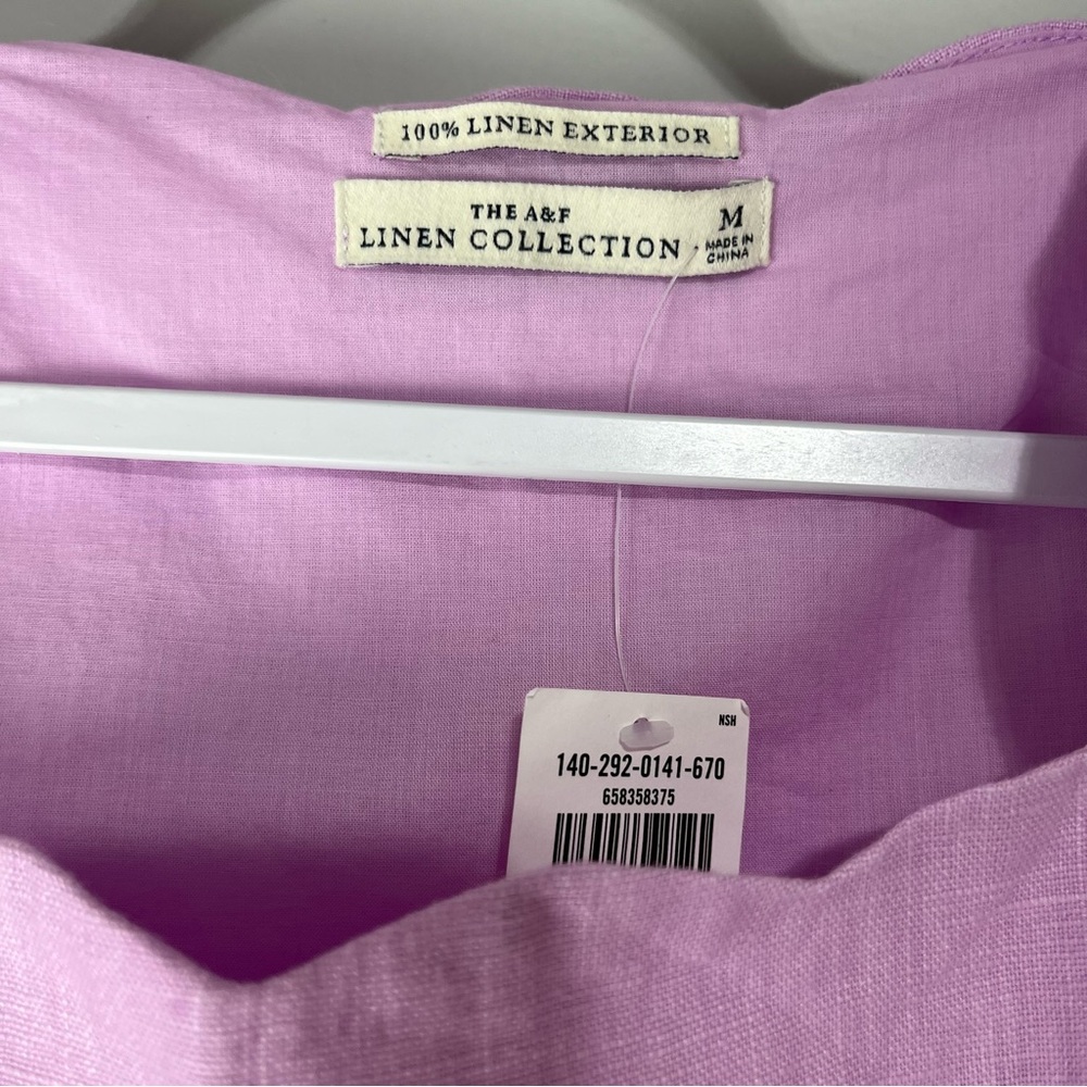NWT Abercrombie and Fitch Premium Linen scallop-hem shirt top blouse - Picture 7 of 12